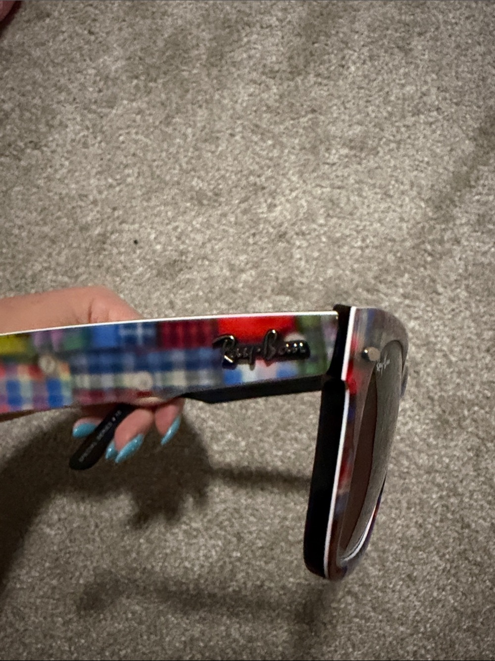 Ray-Ban Multicolor Plaid Frame Sunglasses with Dark Lenses - Picture 6 of 10